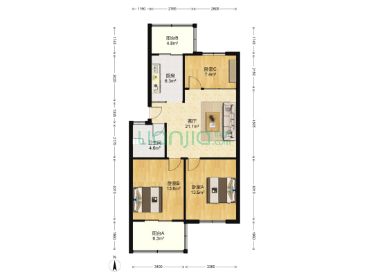 依泉庭苑 3室1厅1卫 95平方