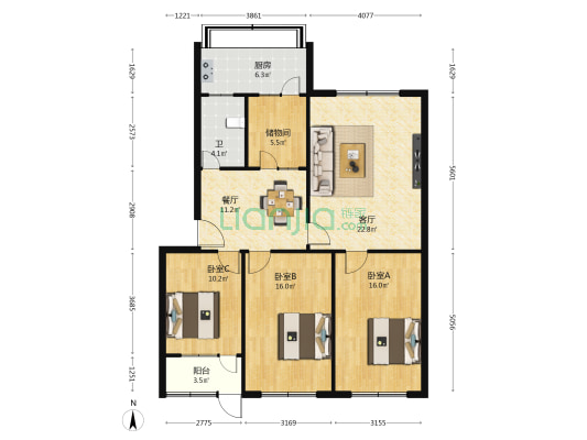 正定民政局家属楼 3室2厅1卫 115平方
