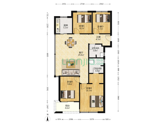 庆丰拥涛府 4室1厅2卫 116平方