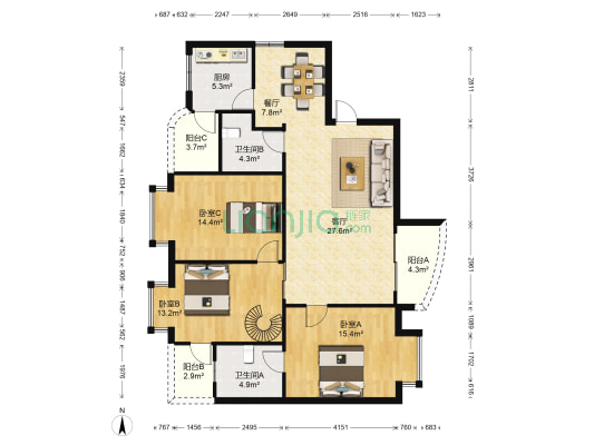枫丹2期 3室2厅2卫 129平方