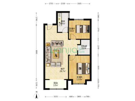 房子是精装修，房本満二，带车位，采光也还行。-户型图