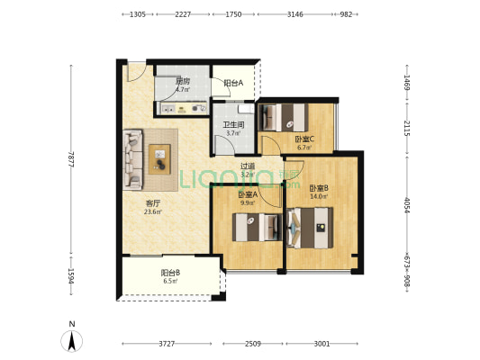 国韵雍庭 3室1厅1卫 90平方