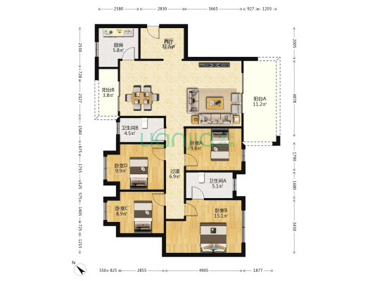 远洋栖棠 4室1厅2卫 143平方