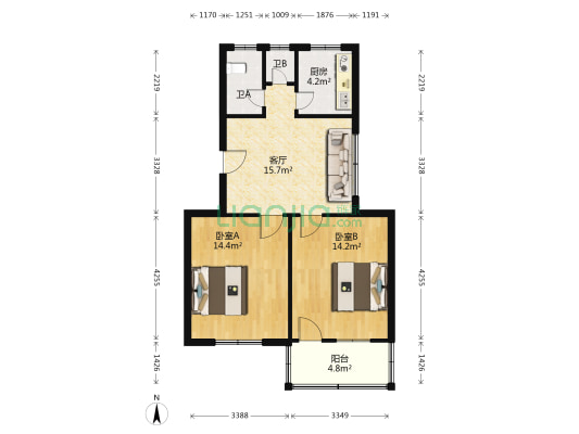 育才路8号院 2室1厅2卫 72平方