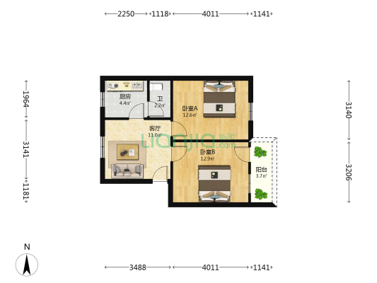 书院路市场巷 2室1厅1卫 56平方