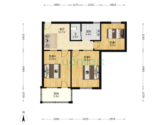 接贵街宿舍2号 3室1厅1卫 78平方