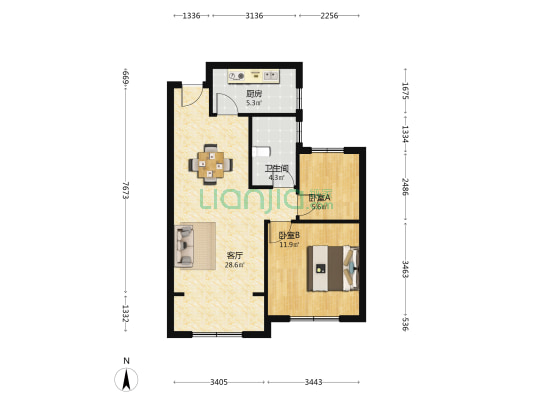 港湾樾府 2室1厅1卫 86平方