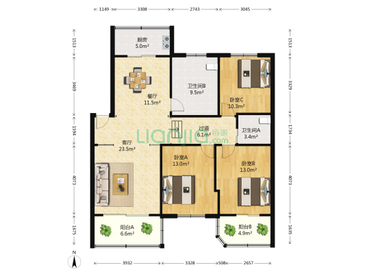 丰乐公寓 3室2厅2卫 123平方