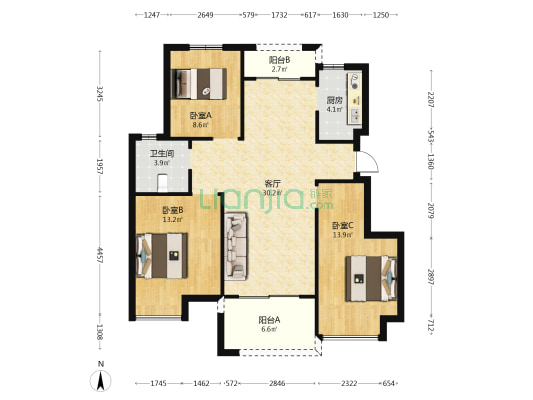 东旭迎恩府 3室1厅1卫 98平方
