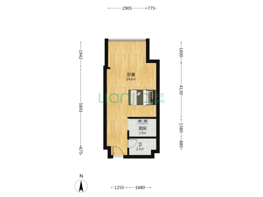 民生大厦 1室0厅1卫 44平方