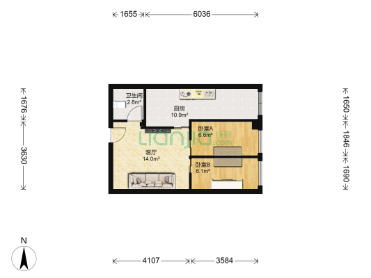 君悦世纪 2室1厅1卫 54平方