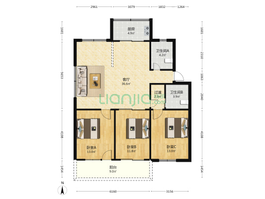 温泉花苑 3室1厅2卫 114平方