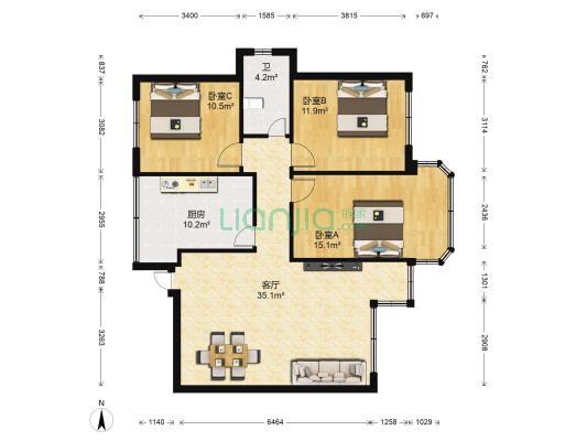 金霖花园 3室1厅1卫 117平方