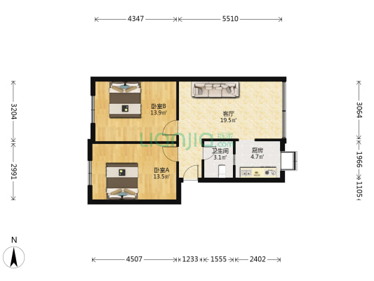 张家湾街 2室1厅1卫 70平方