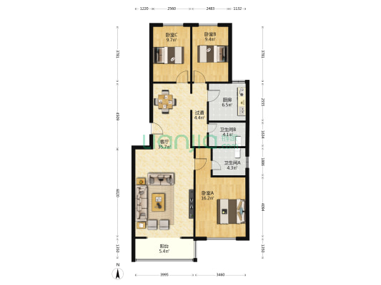青年社区 3室1厅2卫 119平方