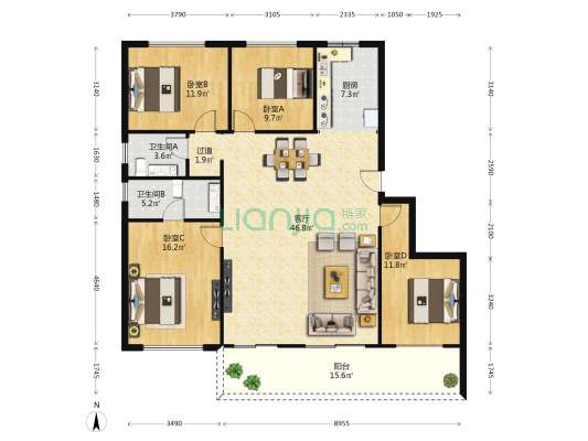 产发云和悦 4室1厅2卫 166平方