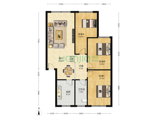 朝晖馨苑 3室1厅1卫 119平方