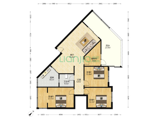 银杏春天A段 3室1厅1卫 122平方