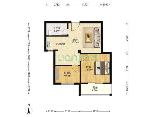 浩汉公园仕家 2室1厅1卫 75平方