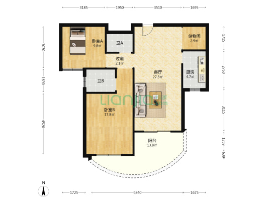 瓯南御园 2室1厅2卫 106平方