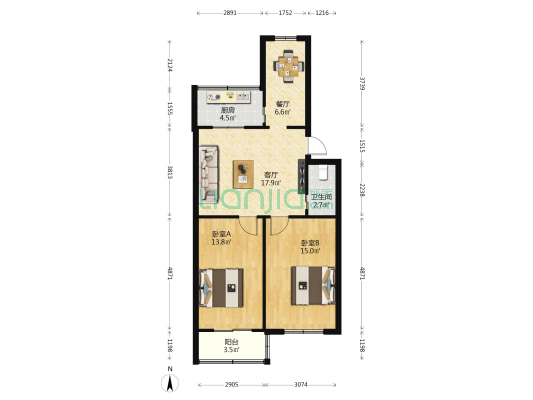 新星幼儿园宿舍楼 2室2厅1卫 76平方