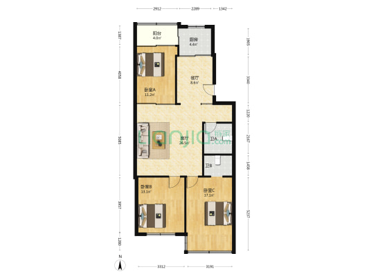 黄浦路 3室2厅2卫 115平方