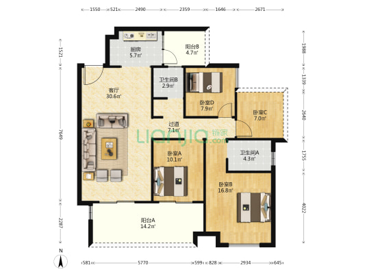 云锦天章 4室1厅2卫 130平方
