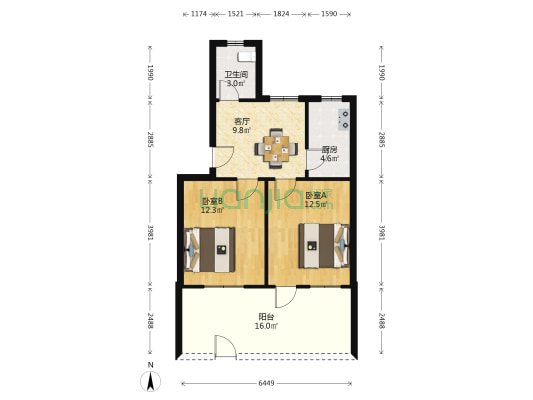 新桥园 2室1厅1卫 57平方