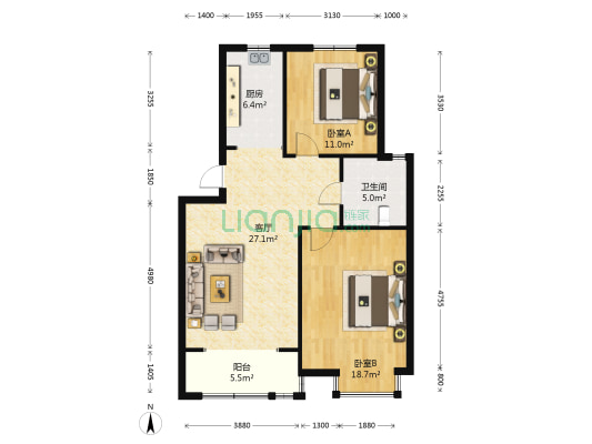 洛社张镇桥小区A区 2室1厅1卫 81平方