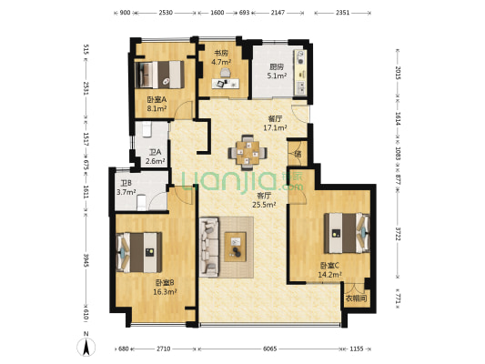 环球东方港城四期五期 4室2厅2卫 129平方