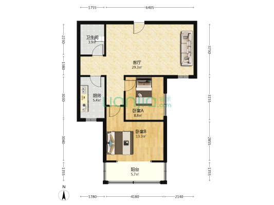 冠云路两居室  闹市中的静心好房-户型图