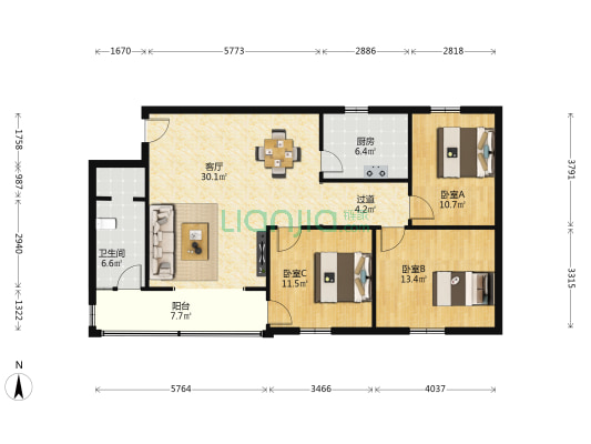 广庆苑 3室1厅1卫 105平方
