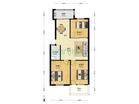 道山路18号 3室1厅1卫 93平方