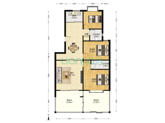 恒安名仕苑 3室2厅2卫 126平方