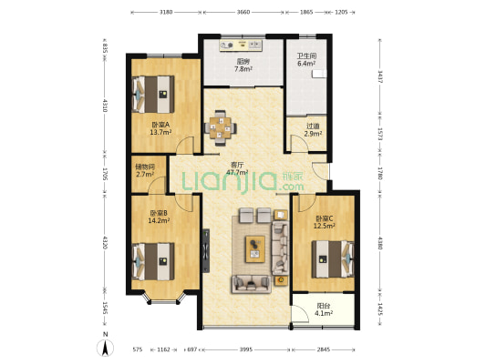 和馨园 3室1厅1卫 137平方