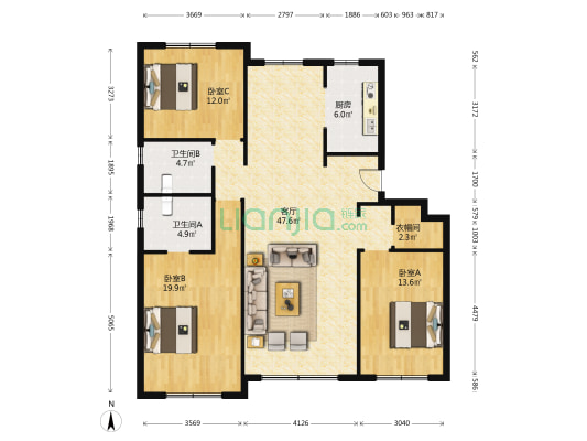 中海玺悦 3室1厅2卫 129平方