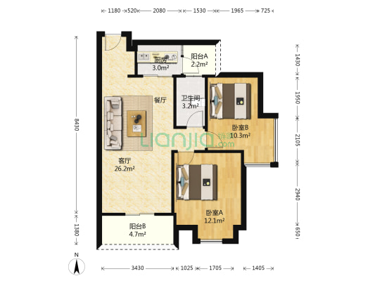 东魅蓝山郡 2室1厅1卫 76平方