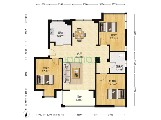 橄榄树雅苑 3室1厅1卫 110平方