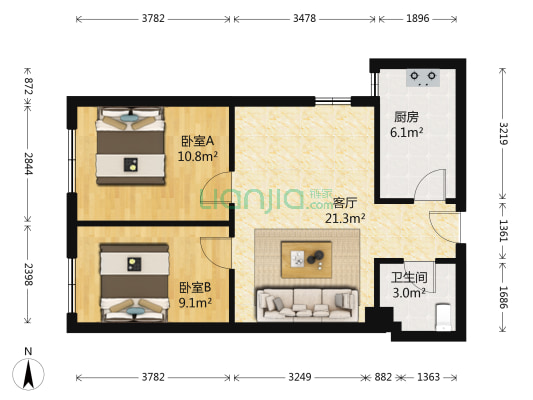 龙苑大厦 2室1厅1卫 72平方