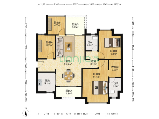 时代香海彼岸 4室1厅2卫 116平方