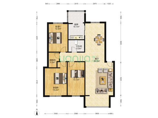 金穗花园 3室1厅1卫 134平方