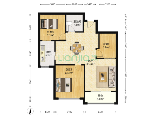 瑞金华丽嘉苑 3室1厅1卫 90平方
