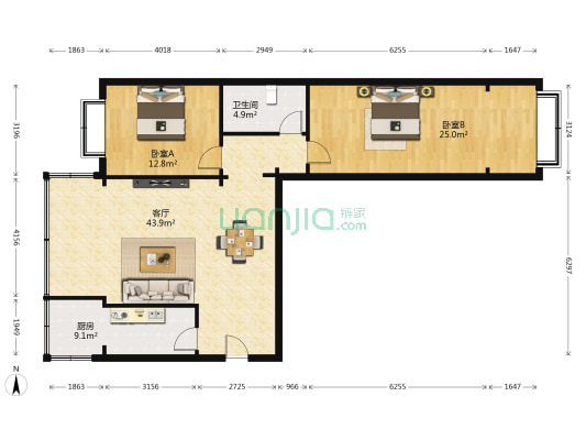 绣河沿 2室1厅1卫 110平方