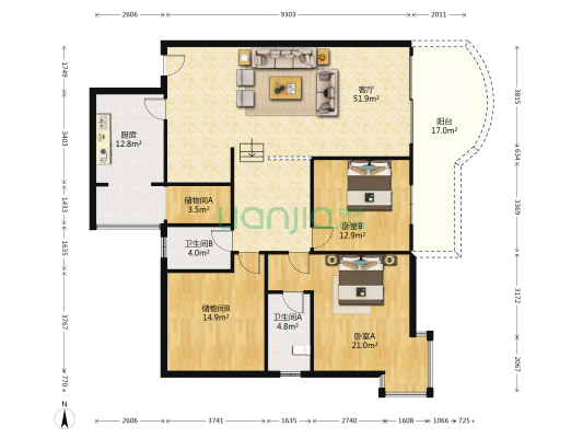 金都雅园 2室1厅2卫 155平方