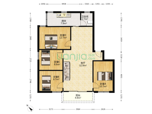 海明阁 4室1厅1卫 106平方
