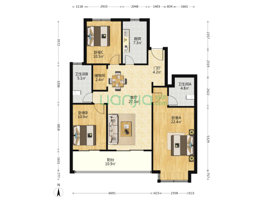 君悦豪庭南区 3室1厅2卫 144平方