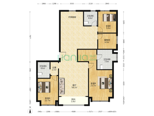 国悦瑞府 3室1厅3卫 179平方