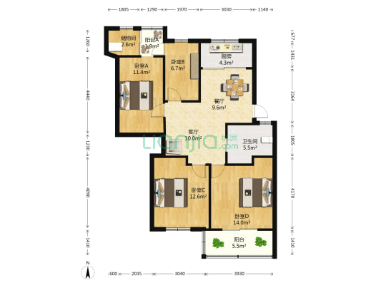 广泰公寓 4室2厅1卫 99平方
