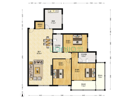 山东省高级检察院宿舍 3室1厅2卫 176平方