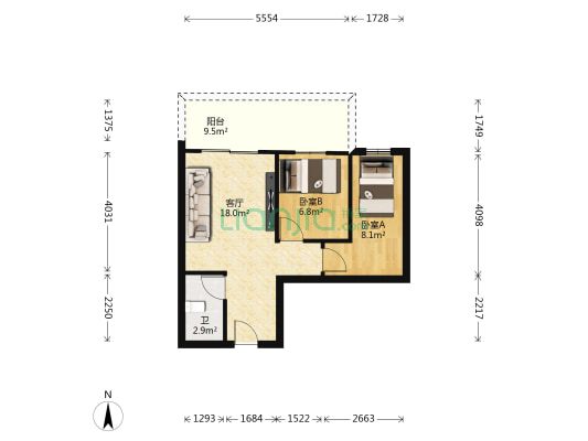 花好月园 2室1厅1卫 57平方